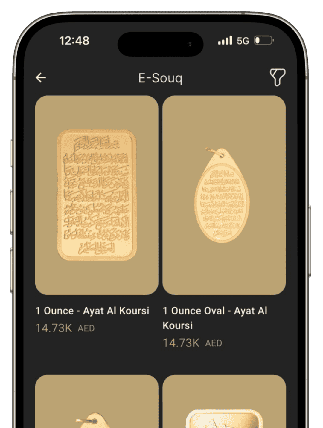 Save in Gold loan requests interface showing approved and pending loan applications with amounts in AED